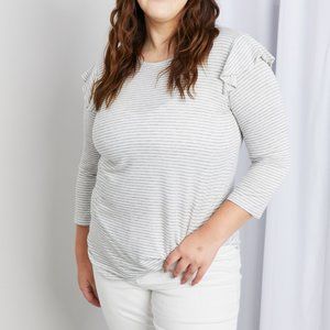 Heimish Full Size Striped Ruffle Trim Top